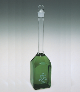 Matraz volumétrico KIMBLE® KIMAX®, clase A, cuadrado, con tapón de vidrio Pennyhead